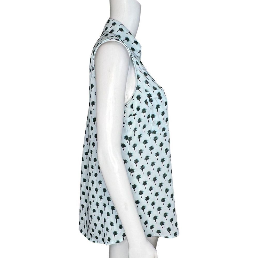 Express Shirt‎ Women Small Blue Tree Print Sleeveless Button Up Casual Whimsical - Picture 2 of 8